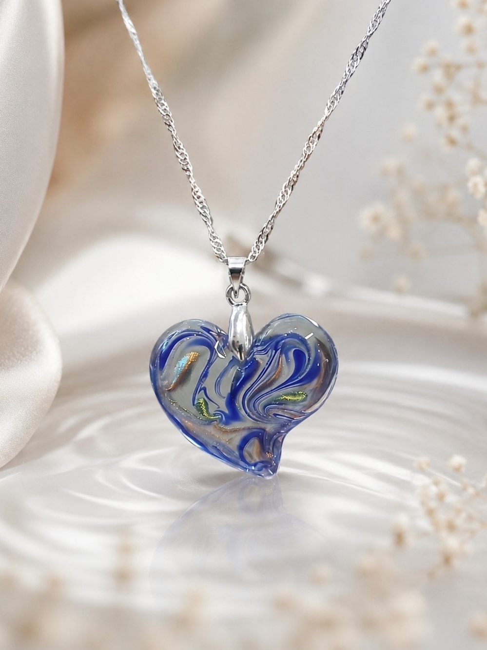 Blue Swirl Heart Pendant Necklace